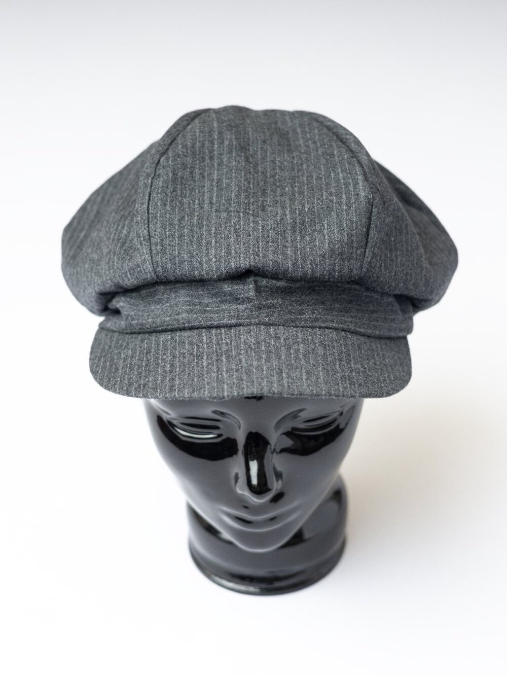 Wool Cashmere Upcycled Charcoal Gray Stripe Newsboy Hat